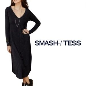 Smash + Tess V-Neck Midi Friday Dress Relaxed Fit Women Size Small